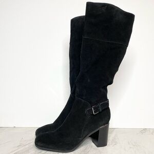 New! Bandolino Ollia Black Suede Block Heel Tall Boot 9M